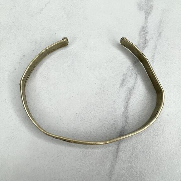 Hindi Embossed Thin Silver Tone Cuff Bracelet - Picture 3 of 7